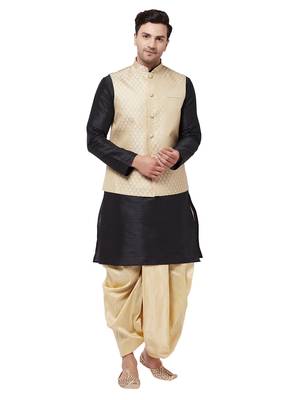 Black Woven Silk Blend Dhoti-Kurta 1