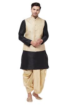 Black Woven Silk Blend Dhoti-Kurta