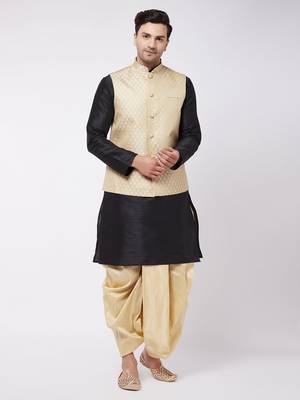 Black Woven Silk Blend Dhoti-Kurta 2