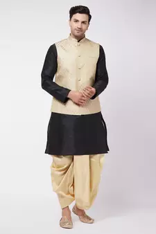 Black Woven Silk Blend Dhoti-Kurta