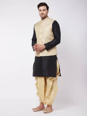 Black Woven Silk Blend Dhoti-Kurta 3