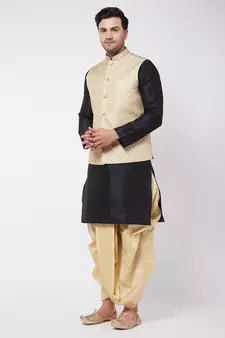 Black Woven Silk Blend Dhoti-Kurta