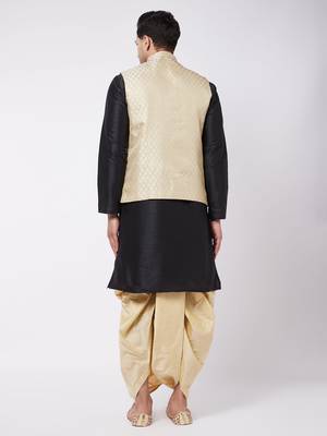 Black Woven Silk Blend Dhoti-Kurta 4