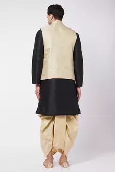 Black Woven Silk Blend Dhoti-Kurta