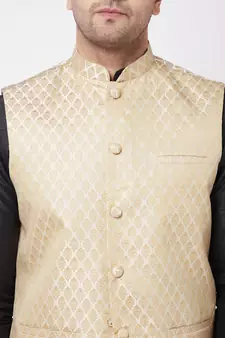 Black Woven Silk Blend Dhoti-Kurta