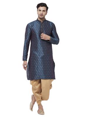 Blue Woven Silk Blend Dhoti-Kurta 1
