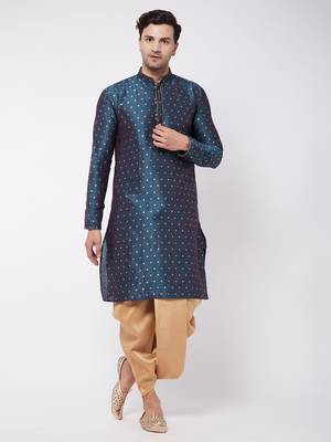 Blue Woven Silk Blend Dhoti-Kurta 2