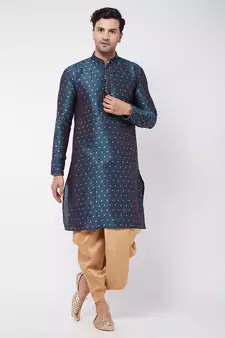 Blue Woven Silk Blend Dhoti-Kurta