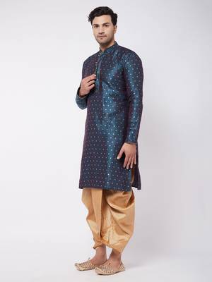 Blue Woven Silk Blend Dhoti-Kurta 3