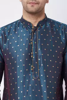 Blue Woven Silk Blend Dhoti-Kurta