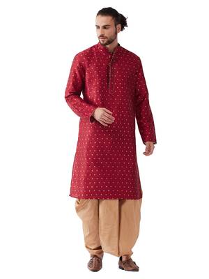 Maroon Woven Silk Blend Dhoti-Kurta 1