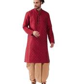 Maroon Woven Silk Blend Dhoti-Kurta