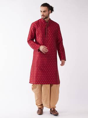 Maroon Woven Silk Blend Dhoti-Kurta 2