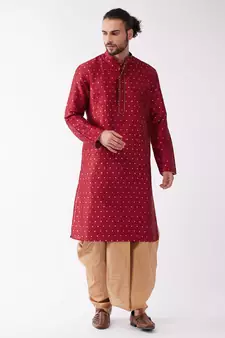 Maroon Woven Silk Blend Dhoti-Kurta