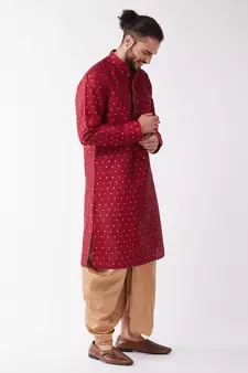 Maroon Woven Silk Blend Dhoti-Kurta