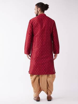 Maroon Woven Silk Blend Dhoti-Kurta 4