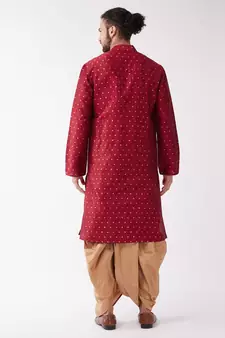 Maroon Woven Silk Blend Dhoti-Kurta