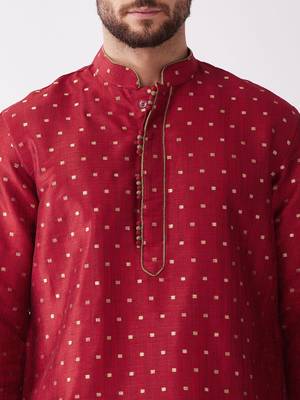 Maroon Woven Silk Blend Dhoti-Kurta 5