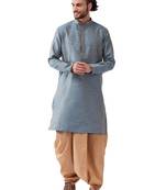 Blue Woven Silk Blend Dhoti-Kurta
