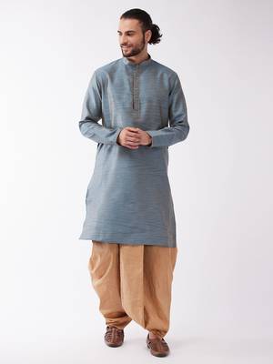 Blue Woven Silk Blend Dhoti-Kurta 2