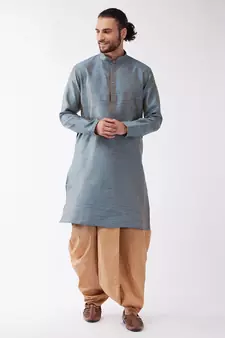 Blue Woven Silk Blend Dhoti-Kurta