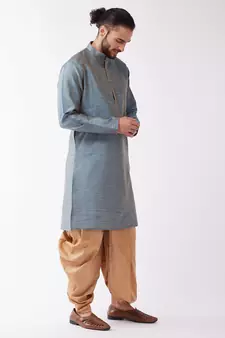 Blue Woven Silk Blend Dhoti-Kurta