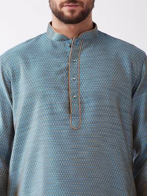 Blue Woven Silk Blend Dhoti-Kurta 5