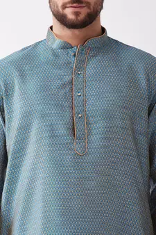 Blue Woven Silk Blend Dhoti-Kurta