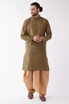 Black Woven Silk Blend Dhoti-Kurta