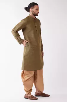 Black Woven Silk Blend Dhoti-Kurta