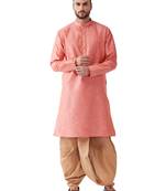 Pink Woven Silk Blend Dhoti-Kurta