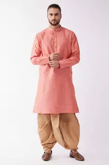 Pink Woven Silk Blend Dhoti-Kurta