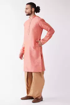 Pink Woven Silk Blend Dhoti-Kurta