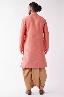 Pink Woven Silk Blend Dhoti-Kurta