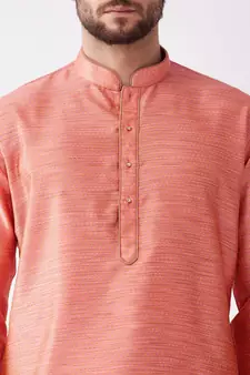 Pink Woven Silk Blend Dhoti-Kurta
