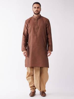 Maroon Woven Silk Blend Dhoti-Kurta 2