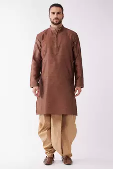 Maroon Woven Silk Blend Dhoti-Kurta