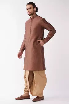 Maroon Woven Silk Blend Dhoti-Kurta