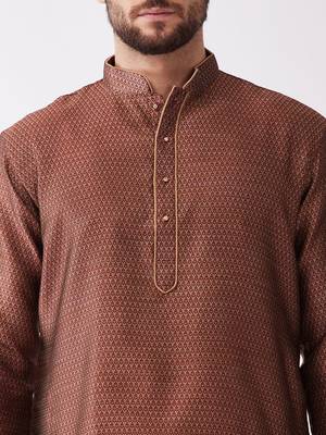 Maroon Woven Silk Blend Dhoti-Kurta 5