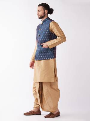 Gold Woven Silk Blend Dhoti-Kurta 3