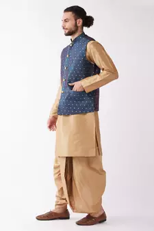 Gold Woven Silk Blend Dhoti-Kurta