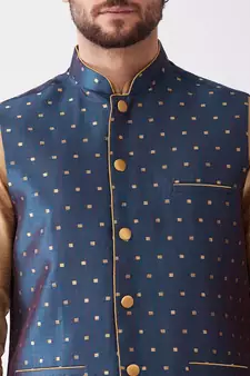 Gold Woven Silk Blend Dhoti-Kurta