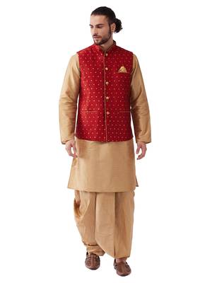 Gold Woven Silk Blend Dhoti-Kurta 1