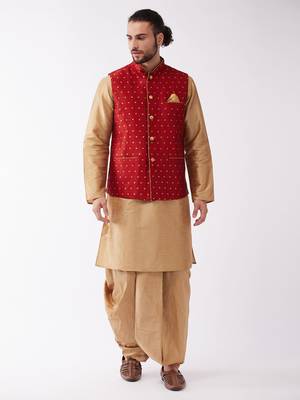 Gold Woven Silk Blend Dhoti-Kurta 2