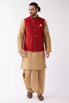 Gold Woven Silk Blend Dhoti-Kurta