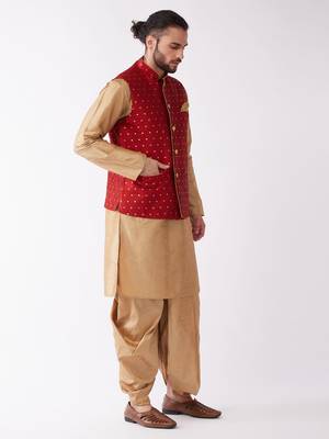 Gold Woven Silk Blend Dhoti-Kurta 3
