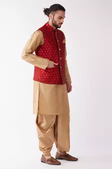 Gold Woven Silk Blend Dhoti-Kurta