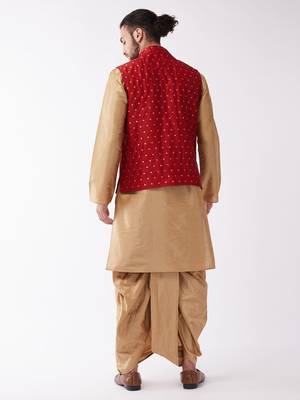 Gold Woven Silk Blend Dhoti-Kurta 4