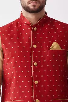 Gold Woven Silk Blend Dhoti-Kurta