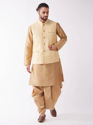 Gold Woven Silk Blend Dhoti-Kurta 2
